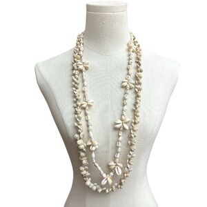 Set of (2) Vintage Cowrie Shell Necklaces Handmade Lei Single‎ Strand Hawaiian